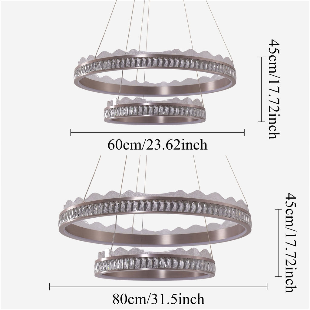 Lightsin Golden Crystal Dual-Ring LED Pendant Light in Modern Aluminum Design