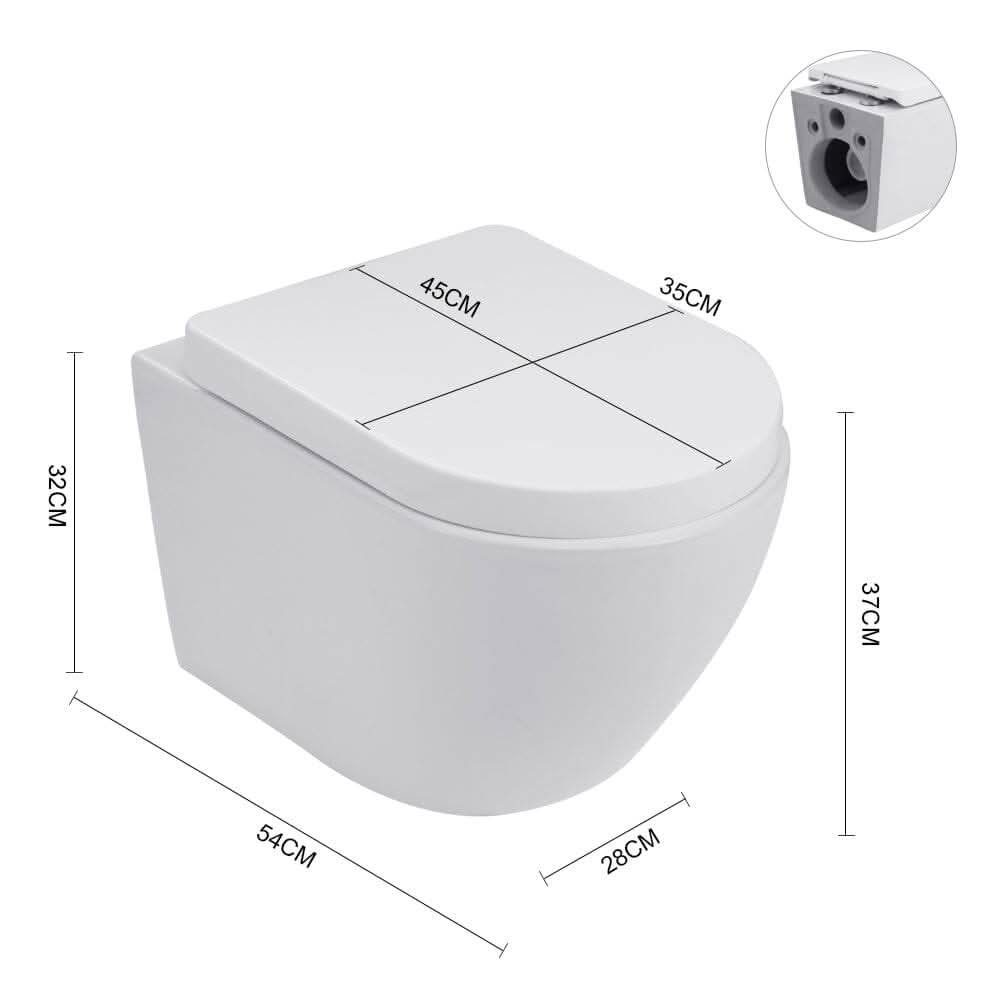 35cm W White Bathroom Wall Mounted Elongated Toilet