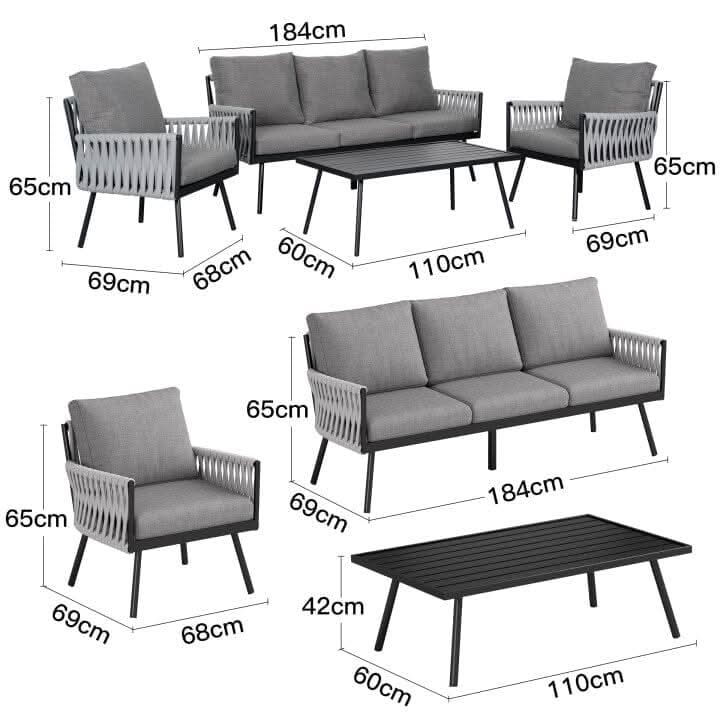 4 Piece Aluminium Outdoor Sofa Set with Glass Table Garden Furniture