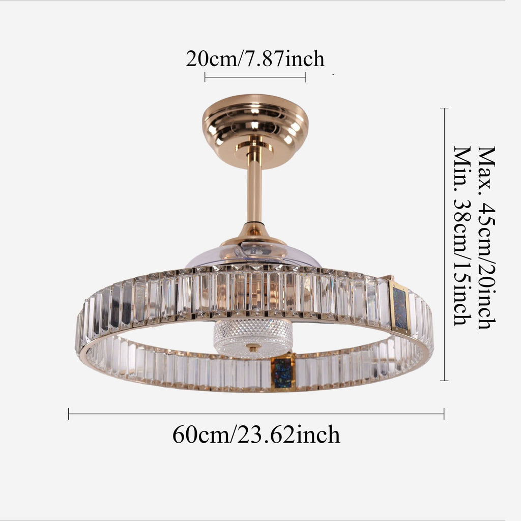 Lightsin 60cm Gold Crystal Ceiling Fan with LED Light, Remote Control & 6 Speeds