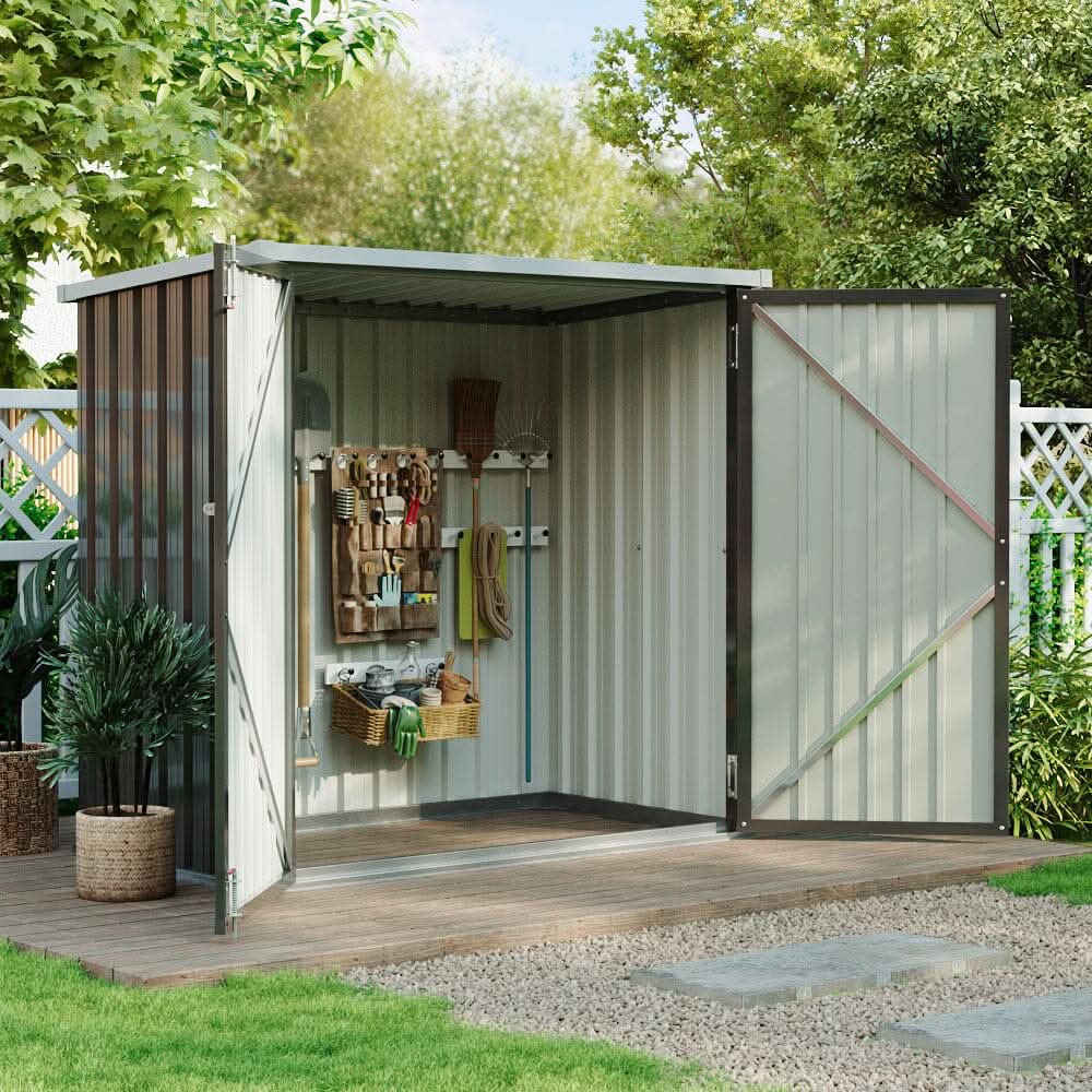 5.5x3ft Grey Slanted Roof Garden Shed with Double Doors