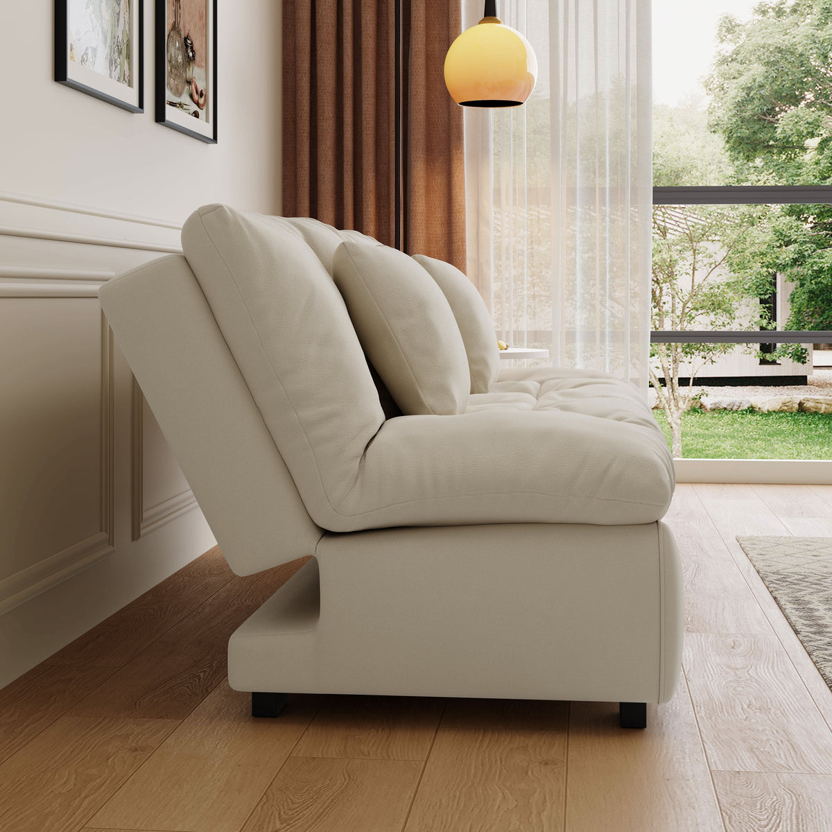 Cottonfy Upgrade Cream Cloud Double Folding Sofa Bed with Storage