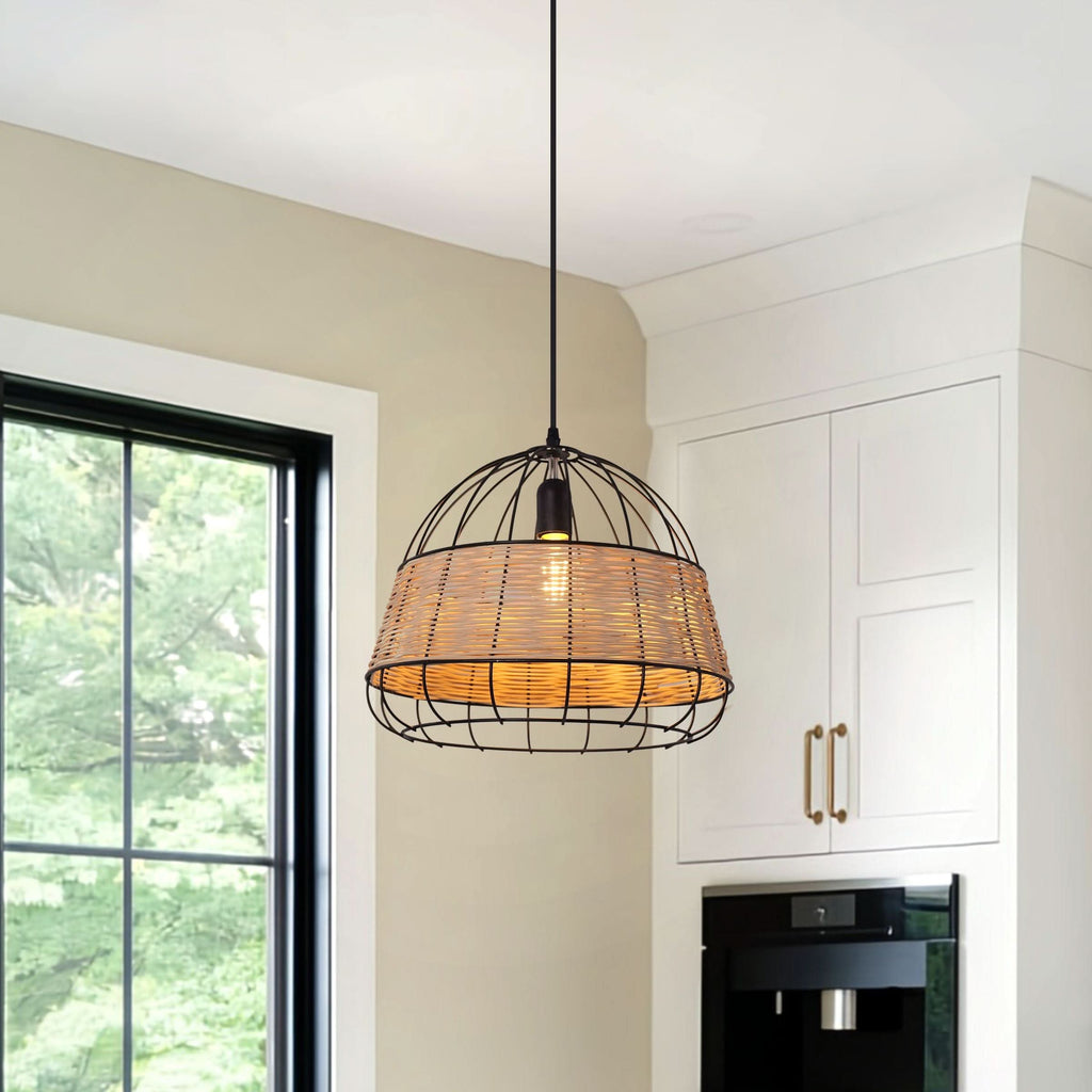 Glyph-Lightsin Handcrafted Rattan Pendant Light with Iron Frame for Home Decor