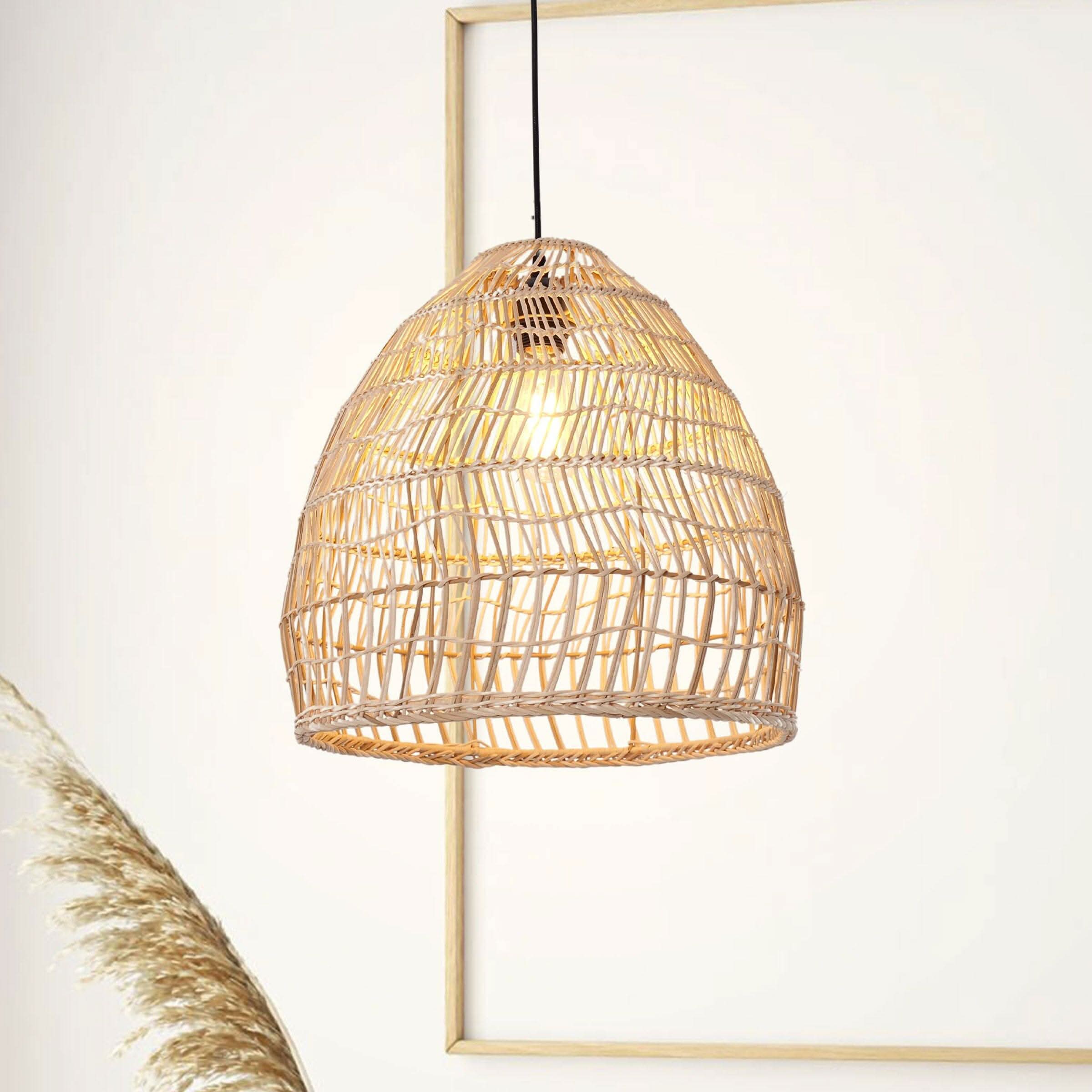 Lightsin Woven Rattan Dome Pendant Ceiling Light – Eco-Friendly Rustic Ceiling Light for Living Room, Dining, and Modern Interiors