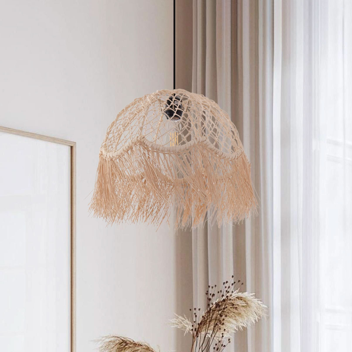 Lightsin Bohemian Woven Rattan Dome Pendant Light for Cozy Interiors