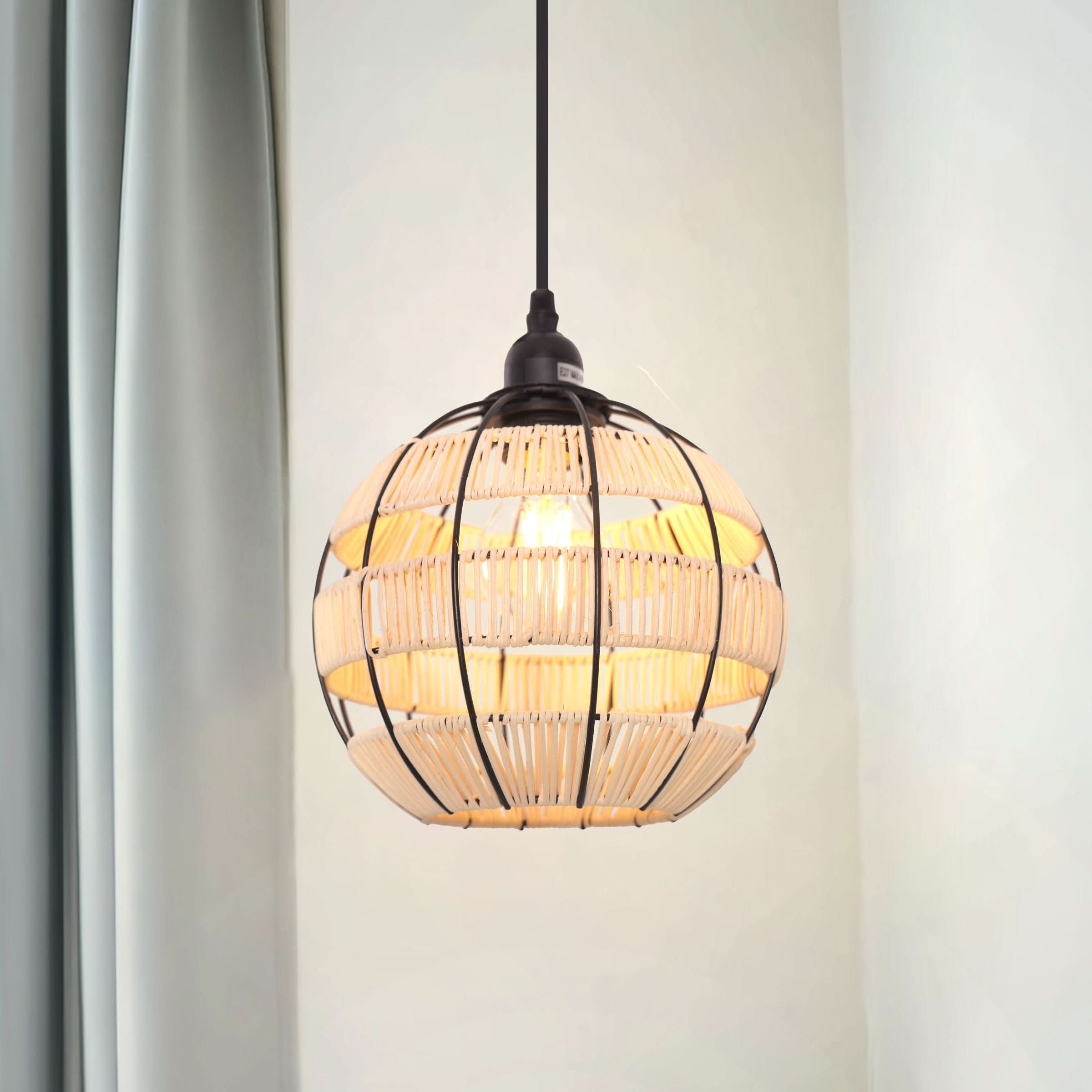 Glyph-Lightsin Rustic Iron Woven Rattan Pendant Light for Dining Room, Reading Corner & Bedroom