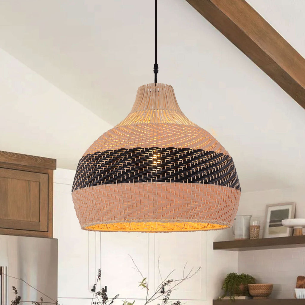 Lightsin Handwoven Rattan Pendant Light – Natural Woven Ceiling Light for Kitchen, Bedroom & Living Room