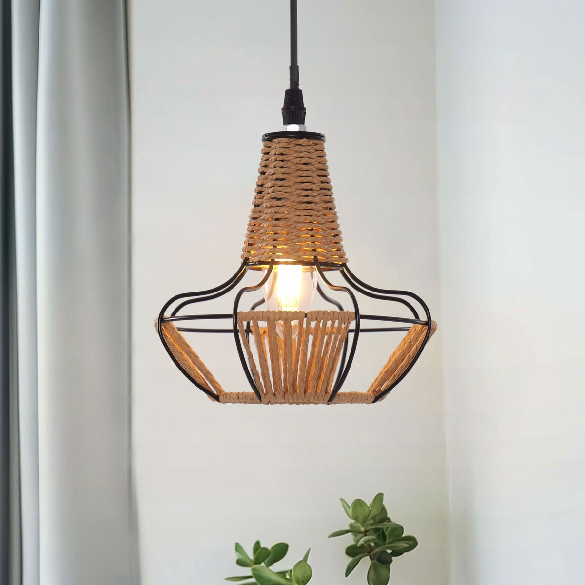 ‍Lightsin Woven Rattan Cage Pendant Light for Natural Charm and Effortless Elegance (100% off)