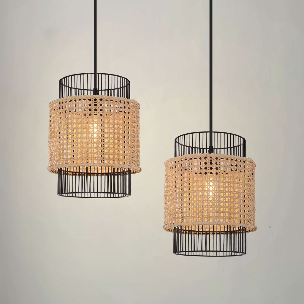 Glyph-Lightsin Elegant Black Frame with Handwoven Rattan Pendant Light