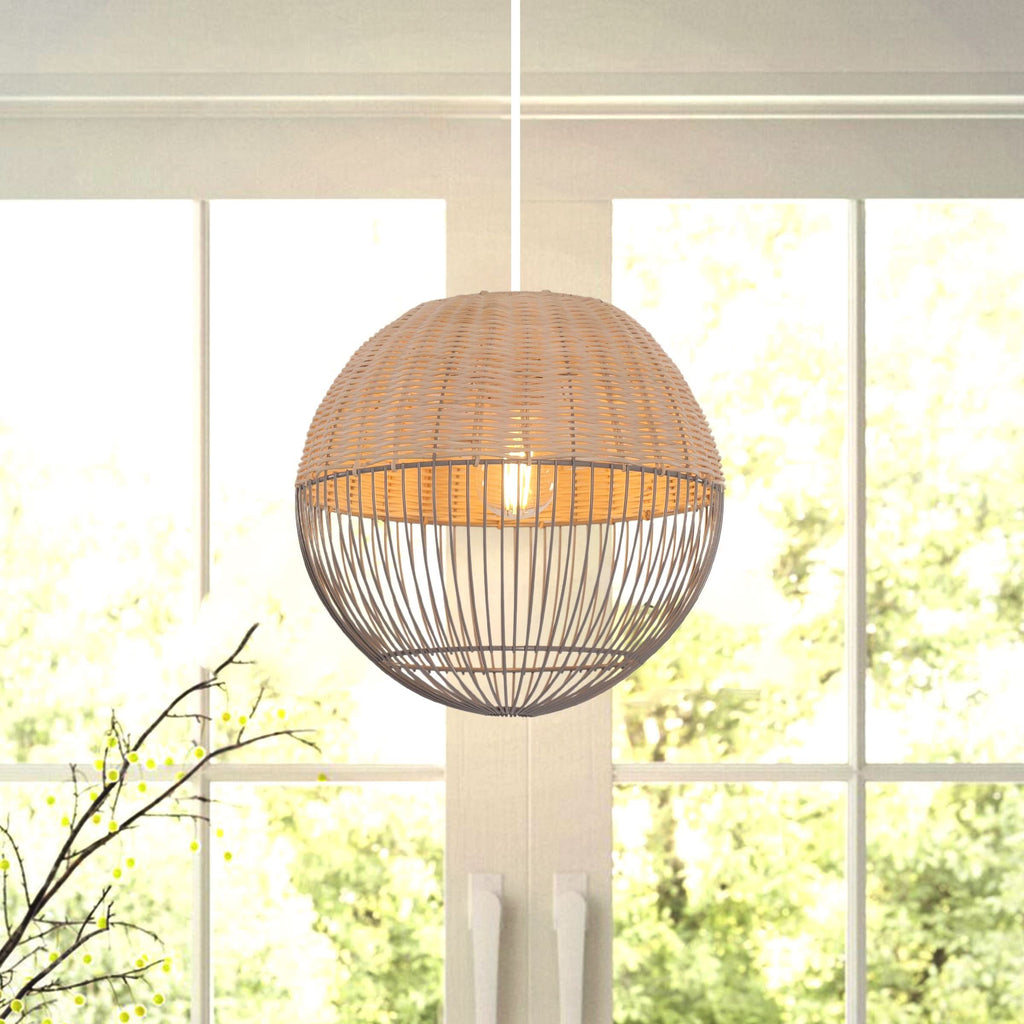 Glyph-Lightsin Chic Rattan and Metal Pendant Light for Kitchen