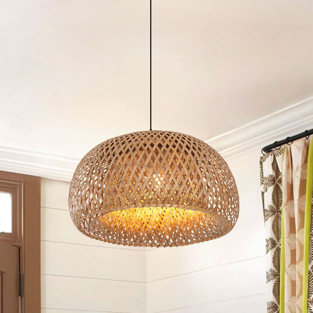 Lightsin Vintage Handwoven Bamboo Dome Pendant Light