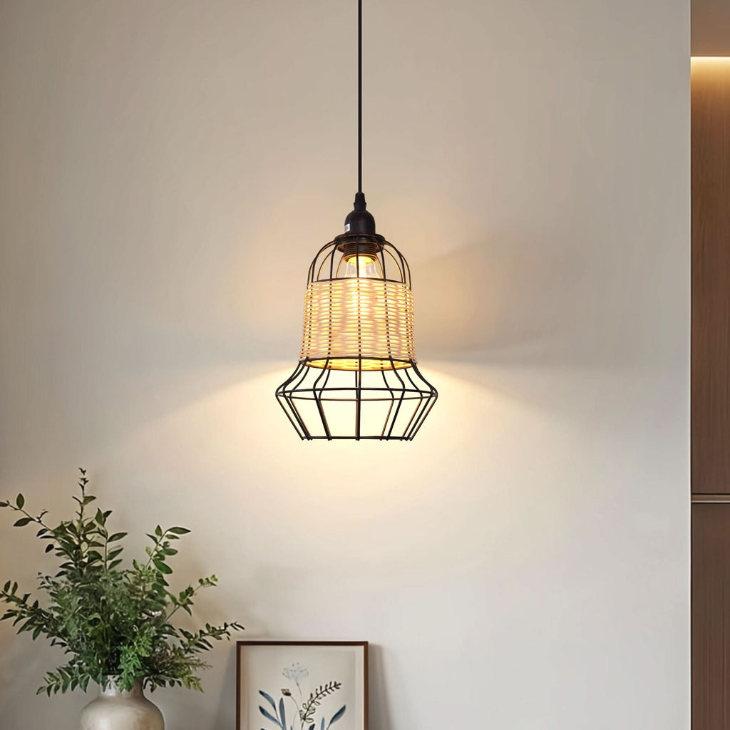 Glyph-Lightsin Rustic Iron Woven Rattan Pendant Light for Dining Room, Reading Corner & Bedroom