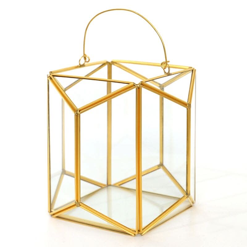 Gold Glass Candle Lantern with Handle