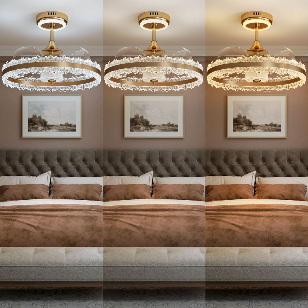 Lightsin Modern Gold Halo Ceiling Fan Light with Remote, 6 Speeds & 3 Colour Temperatures