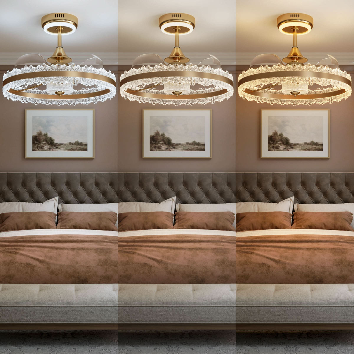Lightsin Modern Gold Halo Ceiling Fan Light with Remote, 6 Speeds & 3 Colour Temperatures