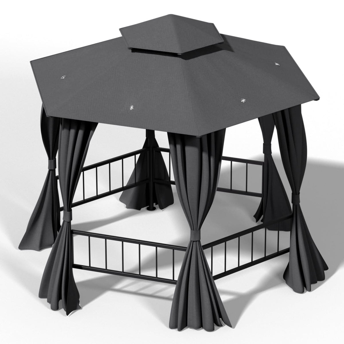 1.6x1.6x1.6m Dark Grey Hexagonal Shade Canopy with Fence