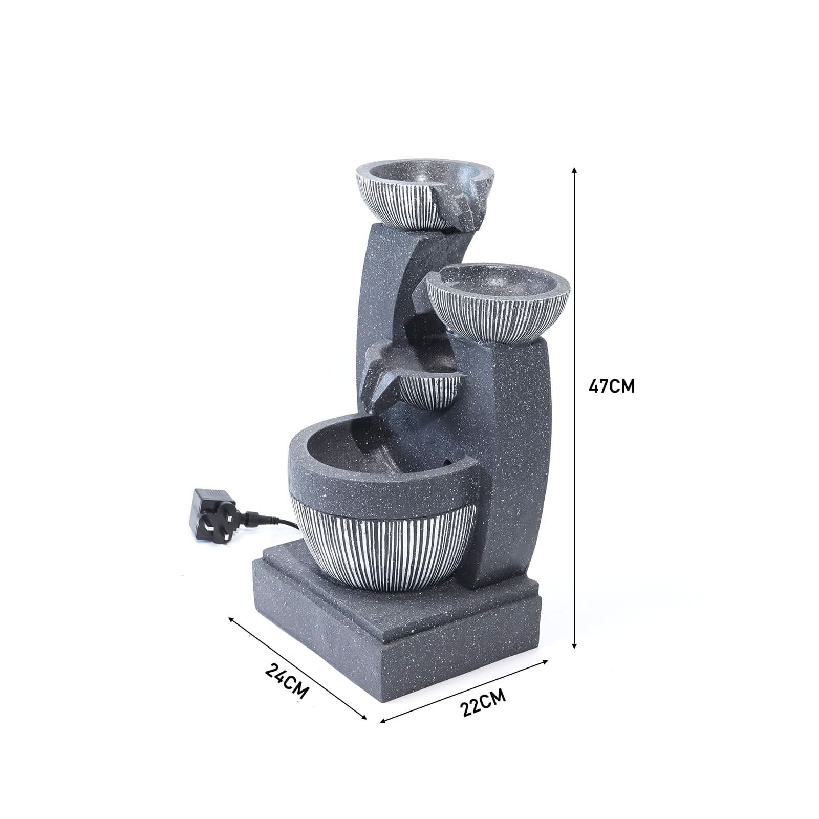 Cascading Bowls Garden Water Feature Fountain 4-Tier Fountain LED Fountain