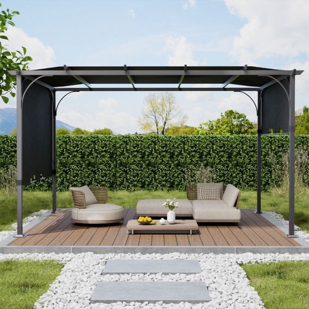 3x3x2.3m/3x4x2.3m Dark Grey Pergola Style Shade Canopy with Adjustable Roof