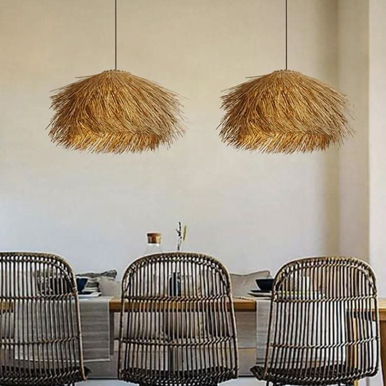 Lightsin Straw Stack Shaped Rattan Woven Pendant Light