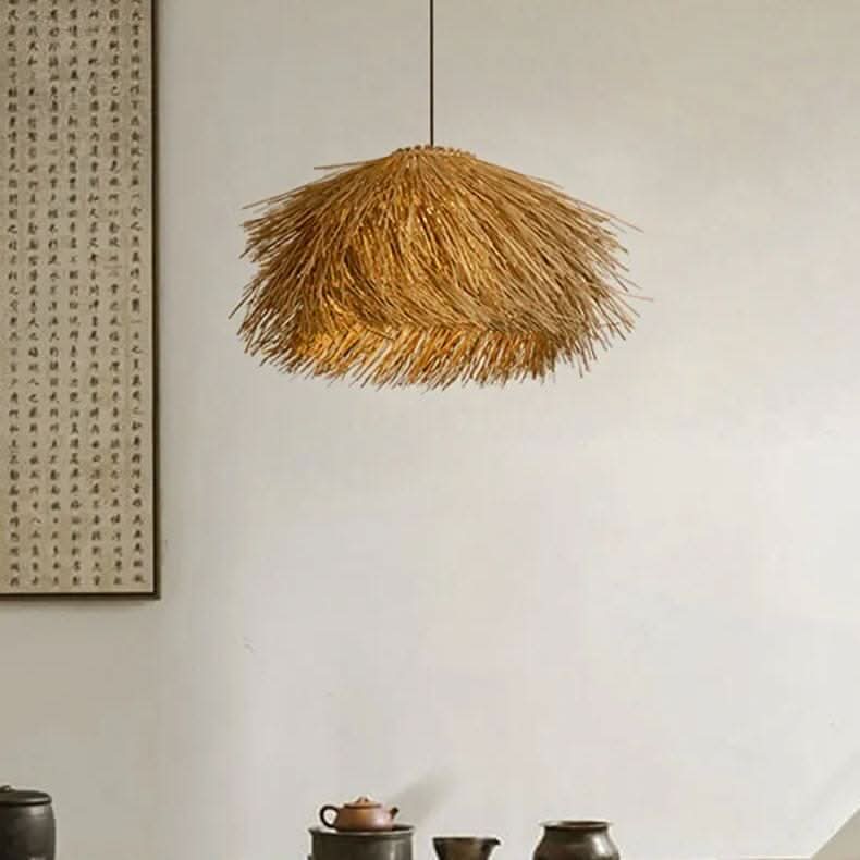 Lightsin Straw Stack Shaped Rattan Woven Pendant Light