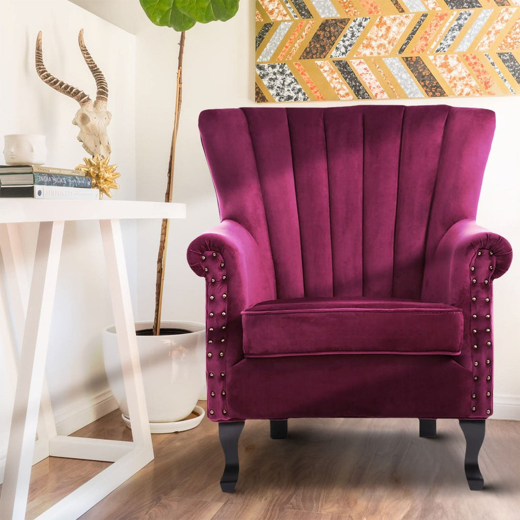 WineRed/Blue Velvet Wingback Chair Upholstered Armchair