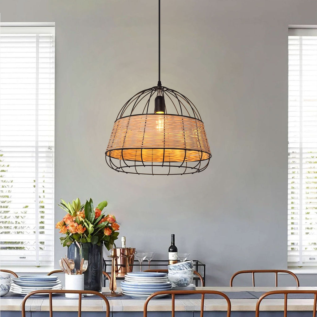Glyph-Lightsin Handcrafted Rattan Pendant Light with Iron Frame for Home Decor