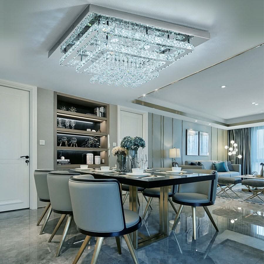 60cm W Double-Layer LED Ceiling Light Fixture with Crystal Drops