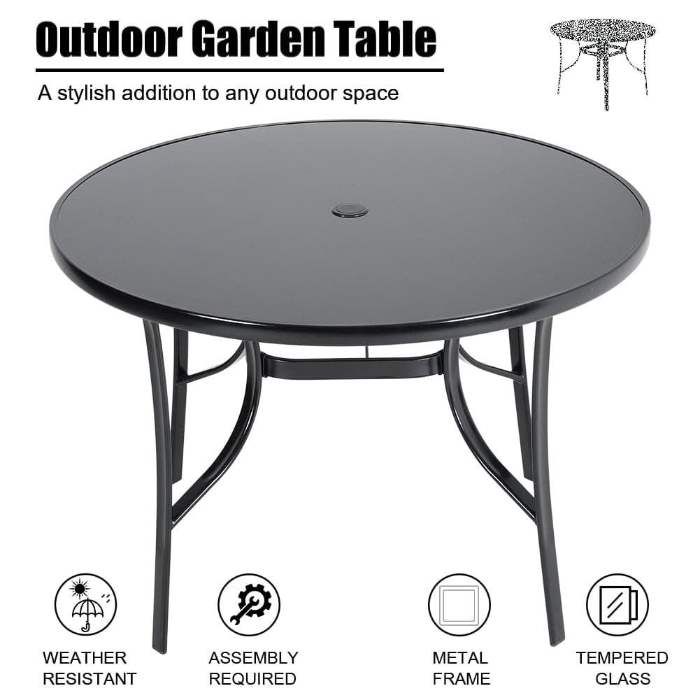 4 Seater Outdoor Round Table Garden Tempered Glass Table and Rattan Chairs