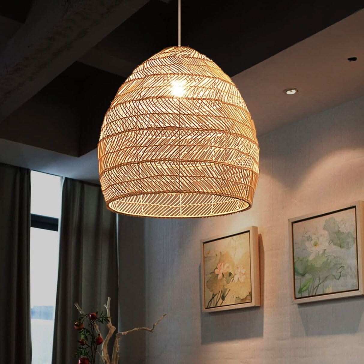 Cella-Lightsin Natural Rattan Pendant Light with Optional Woven Inner Sphere