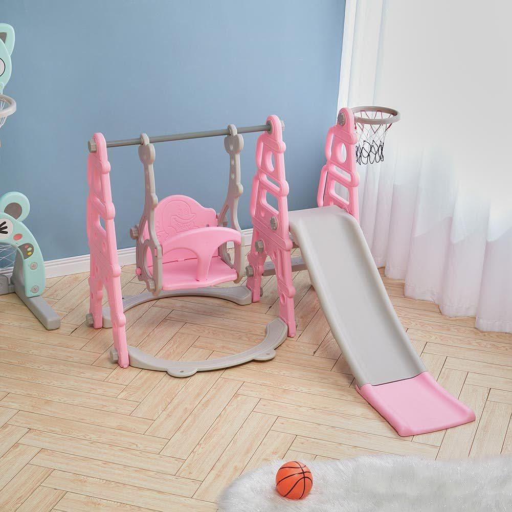 3 in 1 Kids Toddler Swing and Slide Set with Basketball Hoop Sturdy Construction