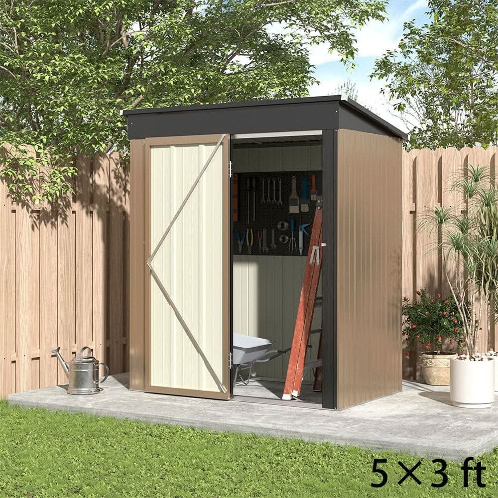 4 x6/ 5 x3 /6 x8 ft Metal Classic Lockable Tool Storage Bike Shed Brown Shed