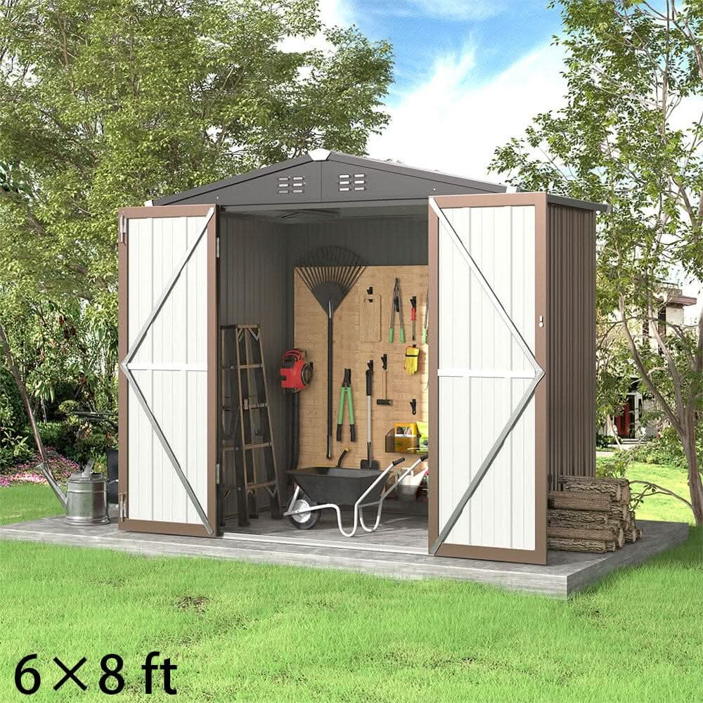 4 x6/ 5 x3 /6 x8 ft Metal Classic Lockable Tool Storage Bike Shed Brown Shed