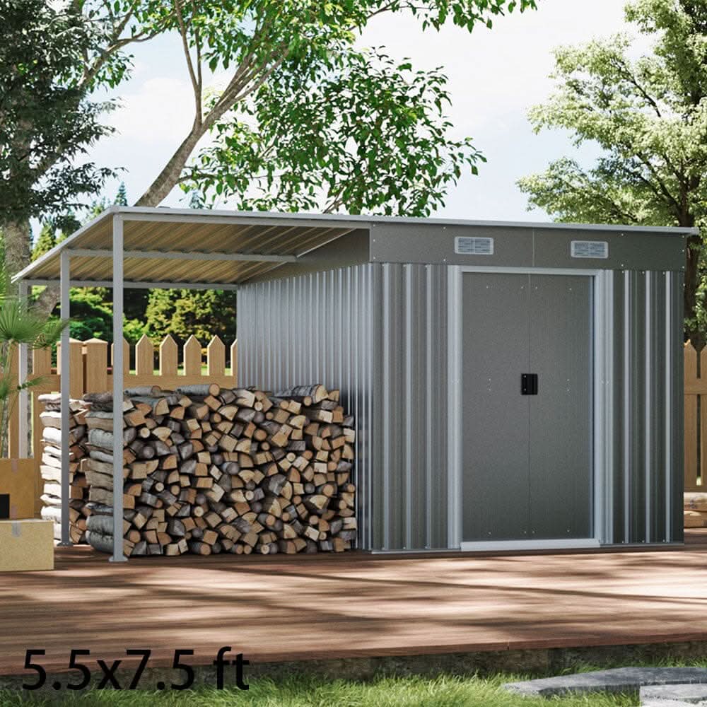 5.5x3.5 ft/ 5.5x5.5 ft/ 5.5x7.5 ft/ 5.5x9 ft Metal Pent Roof Outdoor  Storage Shed with Lean-to