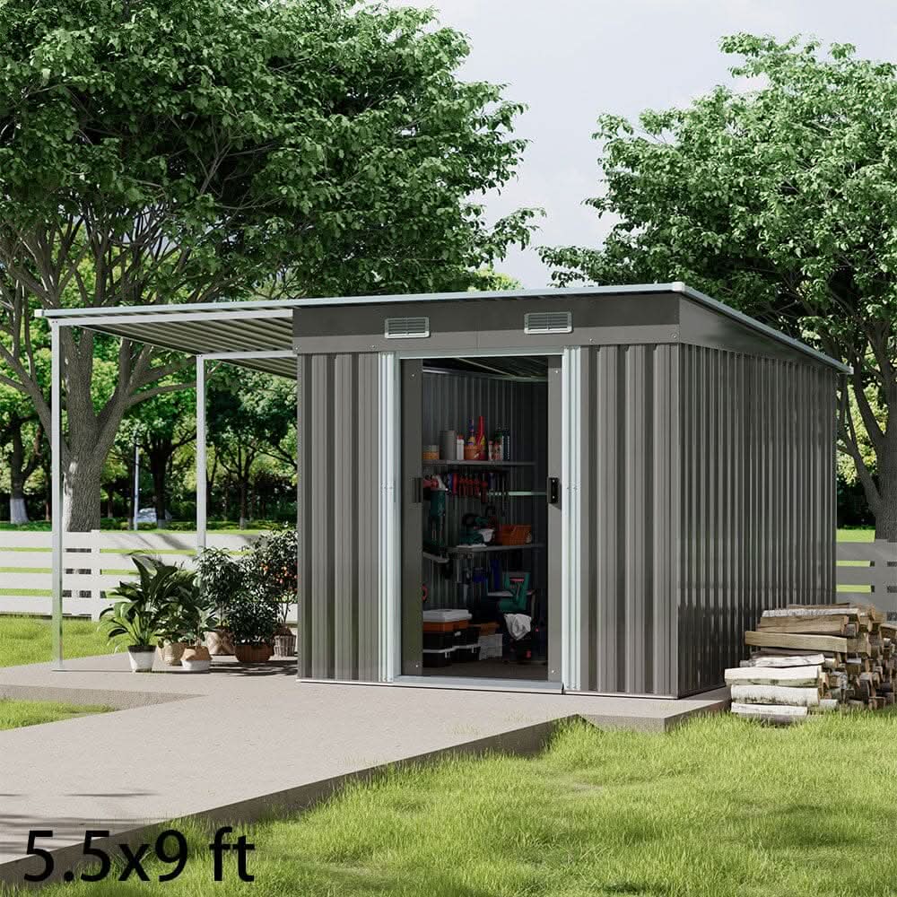 5.5x3.5 ft/ 5.5x5.5 ft/ 5.5x7.5 ft/ 5.5x9 ft Metal Pent Roof Outdoor  Storage Shed with Lean-to