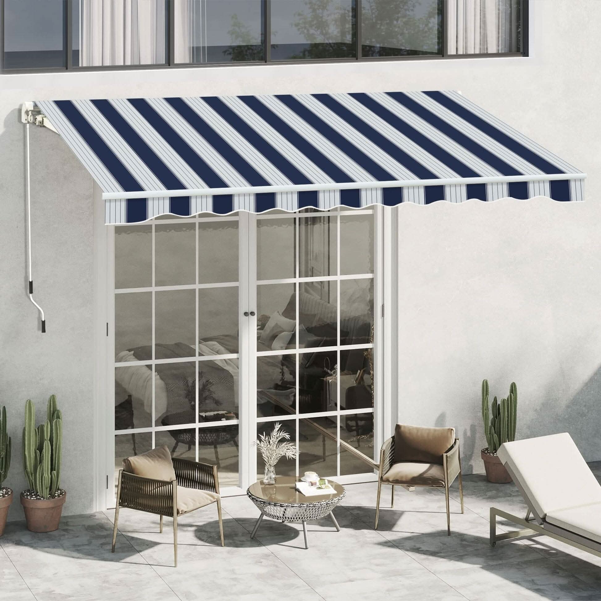 6ft/ 8ft/ 9ft/ 11ft/ 13ft Outdoor Retractable Patio Manual Shelter Awning Canopy for Window and Door