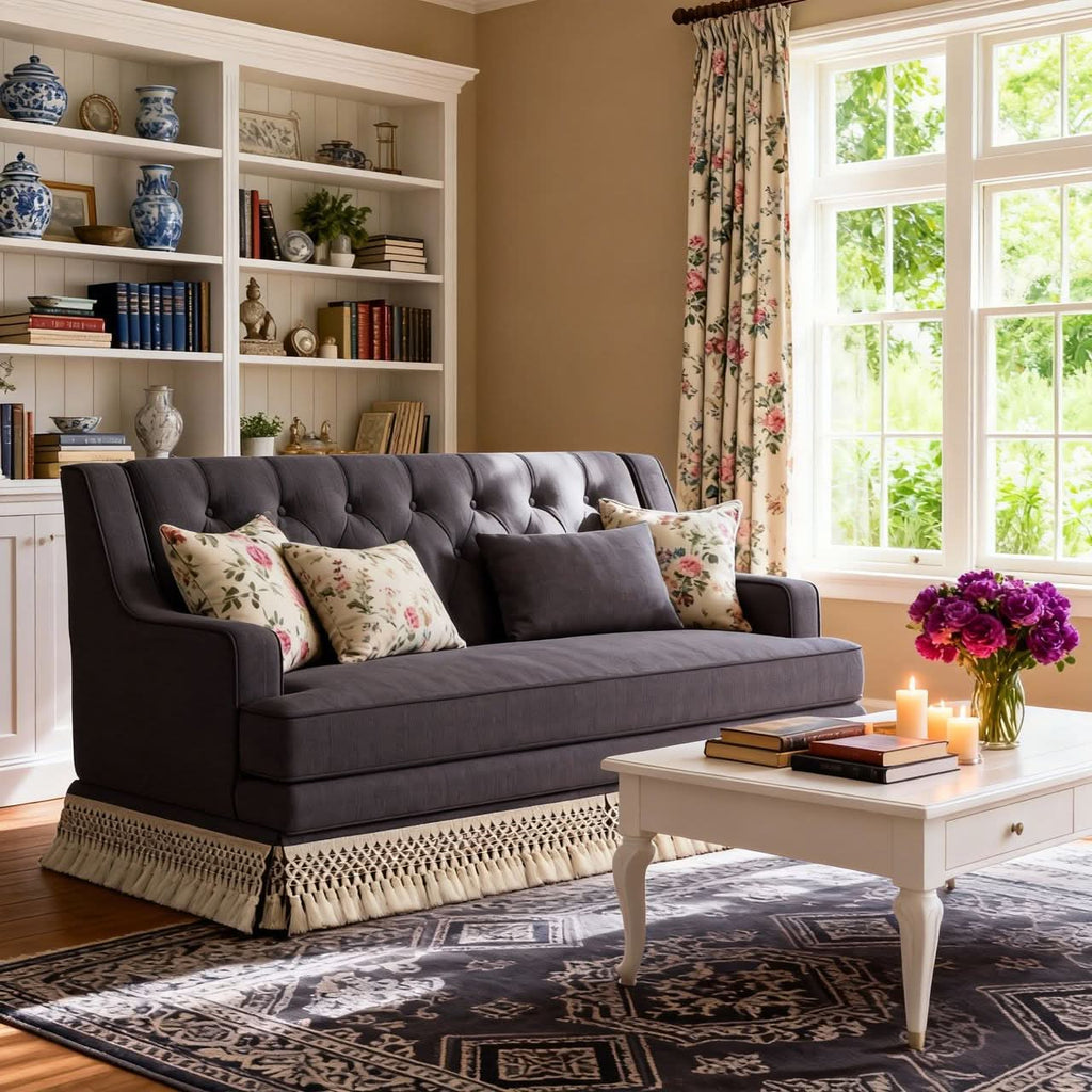 Cottonfy Fringe Skirt Sofa Velvet Linen Comfort Relaxed Living